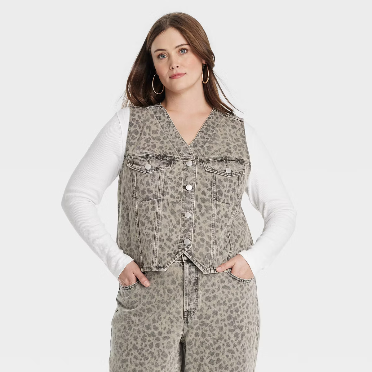 Women's Leopard Denim Vest - Universal Thread™ Light Beige | Target