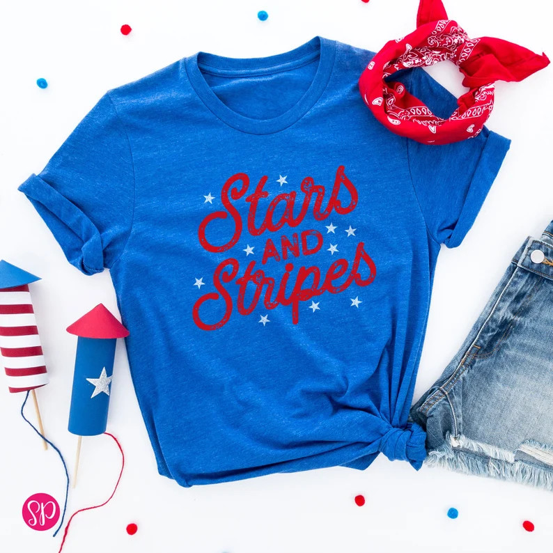 Cute 4th of July T-Shirt, Stars and Stripes Graphic Tee, Red White and Blue Shirt | Etsy (US)