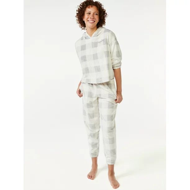 Joyspun Women's Plush Buff Long Sleeve Hooded Top and Pants Pajama Set, 2-Piece, Sizes up to 3X -... | Walmart (US)