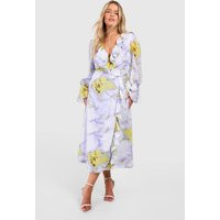 Womens Plus Floral Ruffle Wrap Dress - Purple - 12 | boohoo (US & Canada)