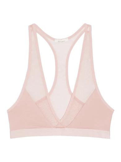 Skin - Pima Cotton-jersey And Tulle Soft-cup Bra - Blush | NET-A-PORTER (US)