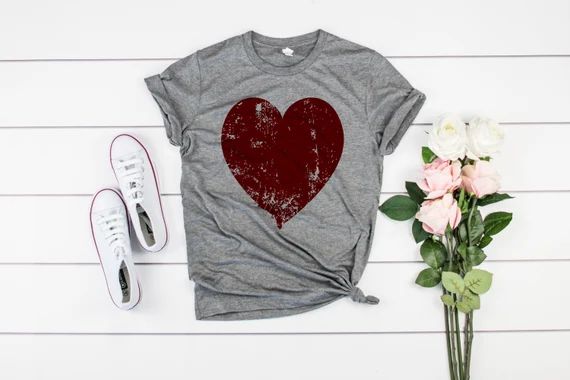 Valentines Day Distressed Heart Womens Valentine Day Shirt  | Etsy | Etsy (US)