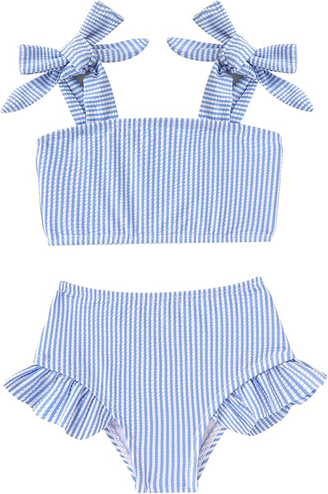 YOUNGER TREE Toddler Baby Girls Swimsuit Two Piece Solid Color Stripe Swimwear Summer Beach Bikin... | Amazon (US)