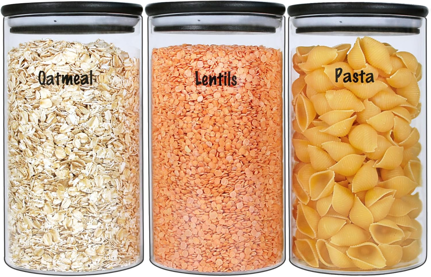 Urban Green Glass Jars with Black Lids, Glass food storage sets with airtight black lids, Glass C... | Amazon (US)