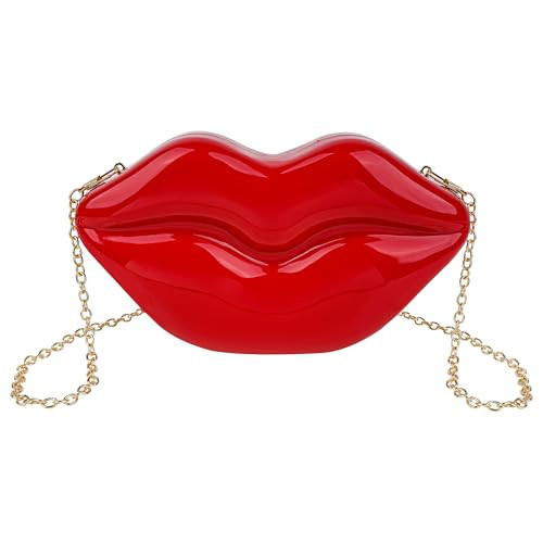 Biiange Acrylic Lip Purse, Lip Evening Bag, Lips Party Evening Bag, Small Crossbody Bags for Women Wedding Prom Party Date (Red) | Amazon (US)