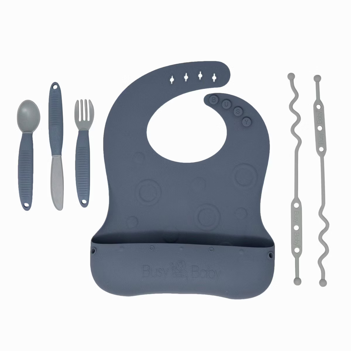 Busy Baby Silicone Stop-Drop Travel Bib with Tethers & Utensils | Target