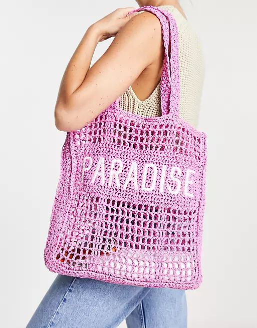 Bershka woven tote bag in pink | ASOS (Global)