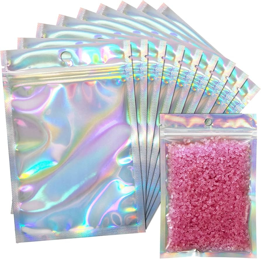 100 Pack Resealable Holographic Bags for Small Business, 4.7 x 7", Iridescent Mylar Bags with Cle... | Amazon (US)