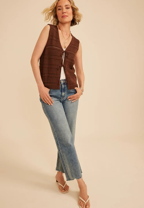 Textured Stripe Tie Front Vest | maurices | Maurices