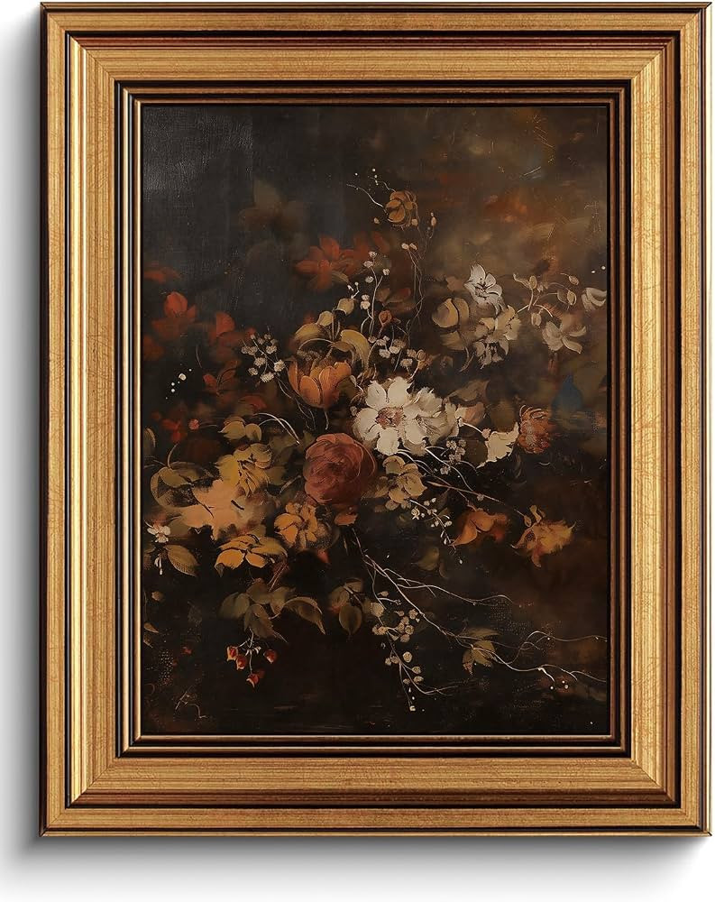 Vintage Dark Floral Gold Framed Canvas Wall Art 8x10 | Amazon (US)