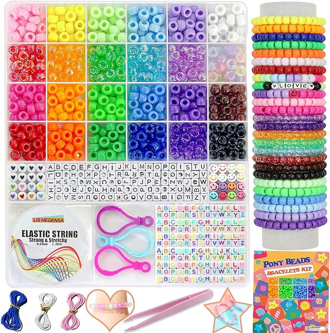 LIS HEGENSA Pony Beads Bulk,Kandi Beads for Necklace Jewelry Making Hair Braiding,Bracelets Makin... | Amazon (US)
