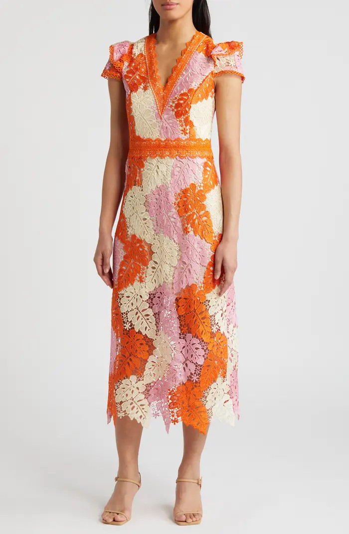 Adeline Palm Lace Midi Dress | Nordstrom