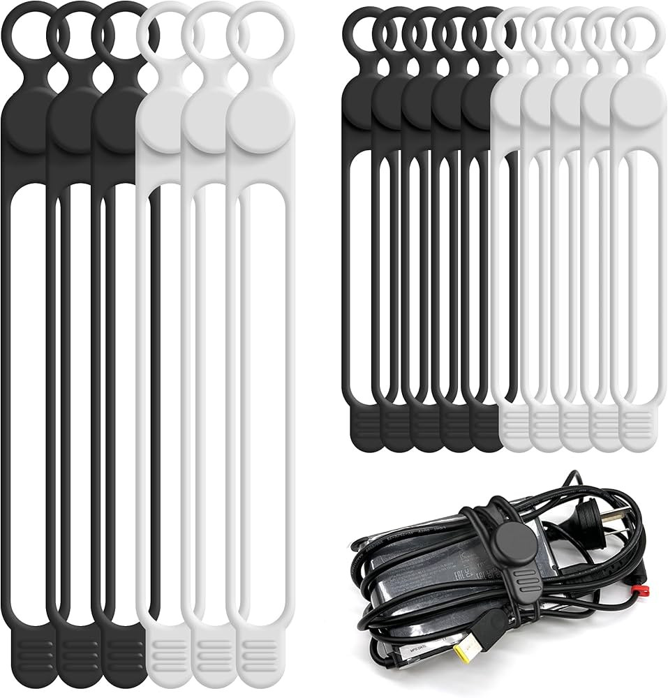 Nearockle Silicone Cable Ties Cord Organizer Cable Management, 16Pcs 4.2" and 7.1" Reusable Cable... | Amazon (US)
