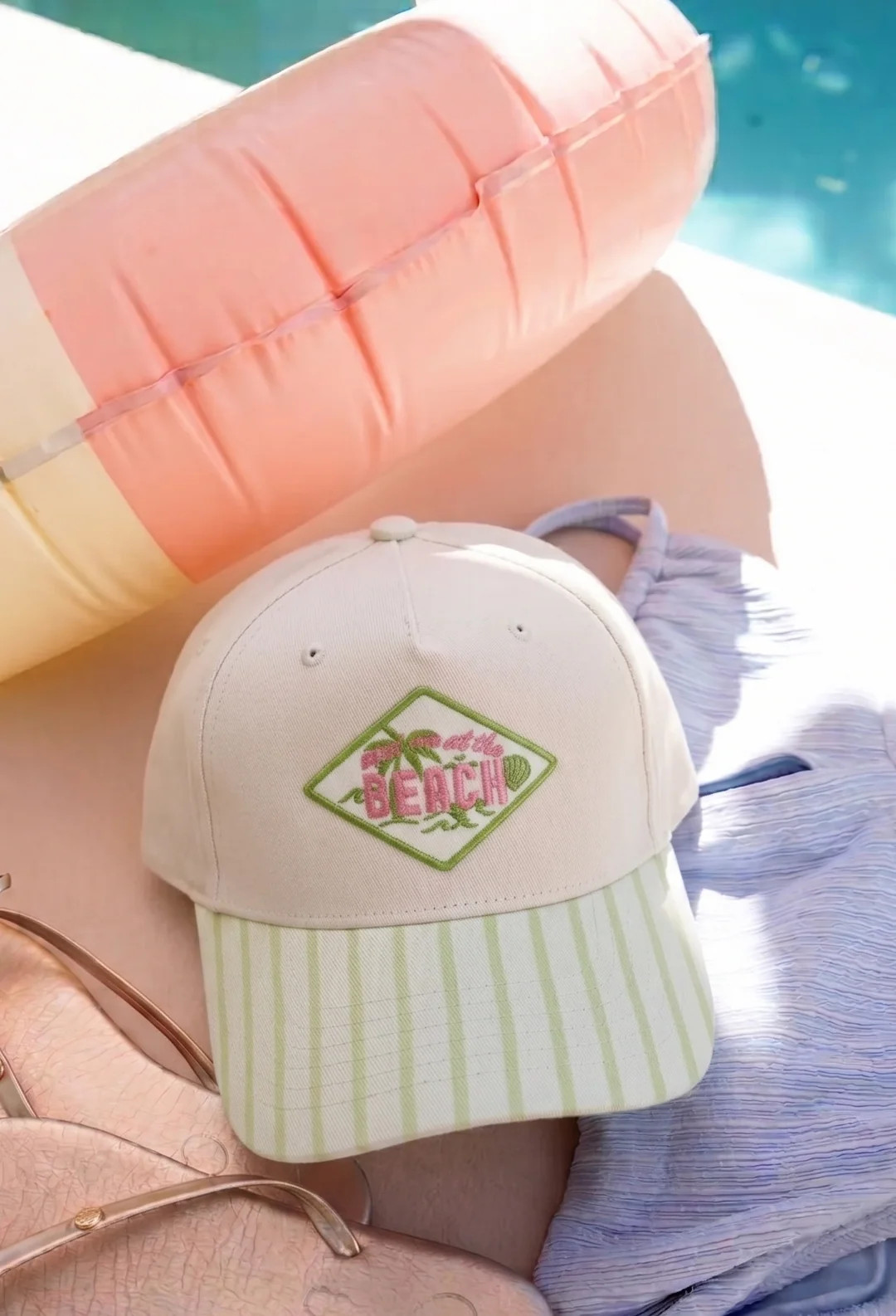 Meet Me at the Beach Hat - Pink & Green | KenzKustomz