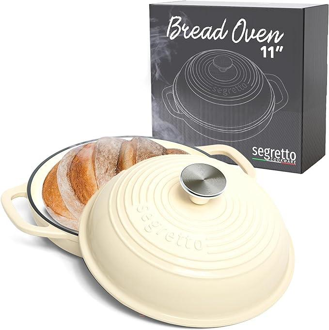 Enameled Cast Iron Bread Pan with Lid, 11” Bianco Perla (White) Bread Oven Cast Iron Sourdough ... | Amazon (US)