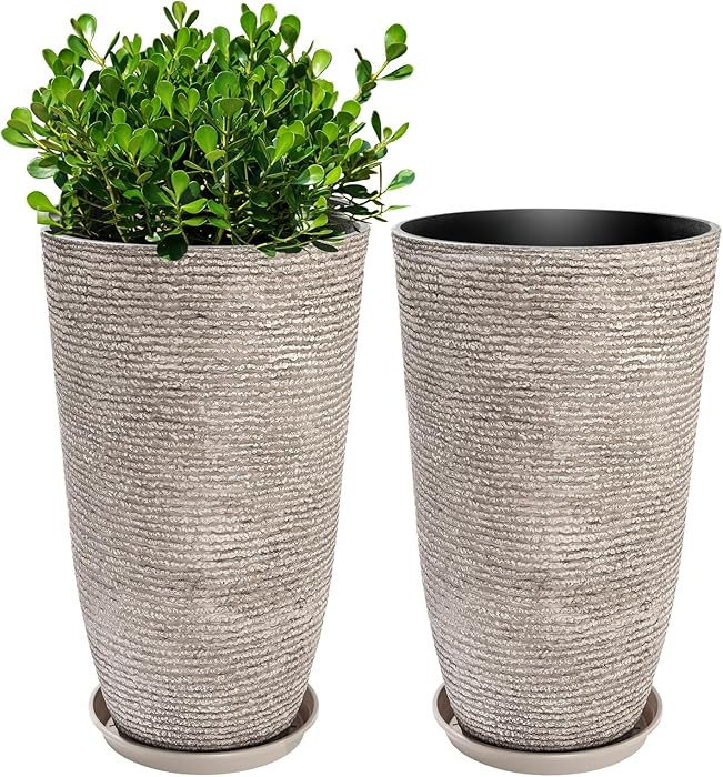 QCQHDU Set of 2 Oversized 9 Gallon Round Planters for Front Door & Patio - 12x21 Inch Tall Outdoo... | Amazon (US)