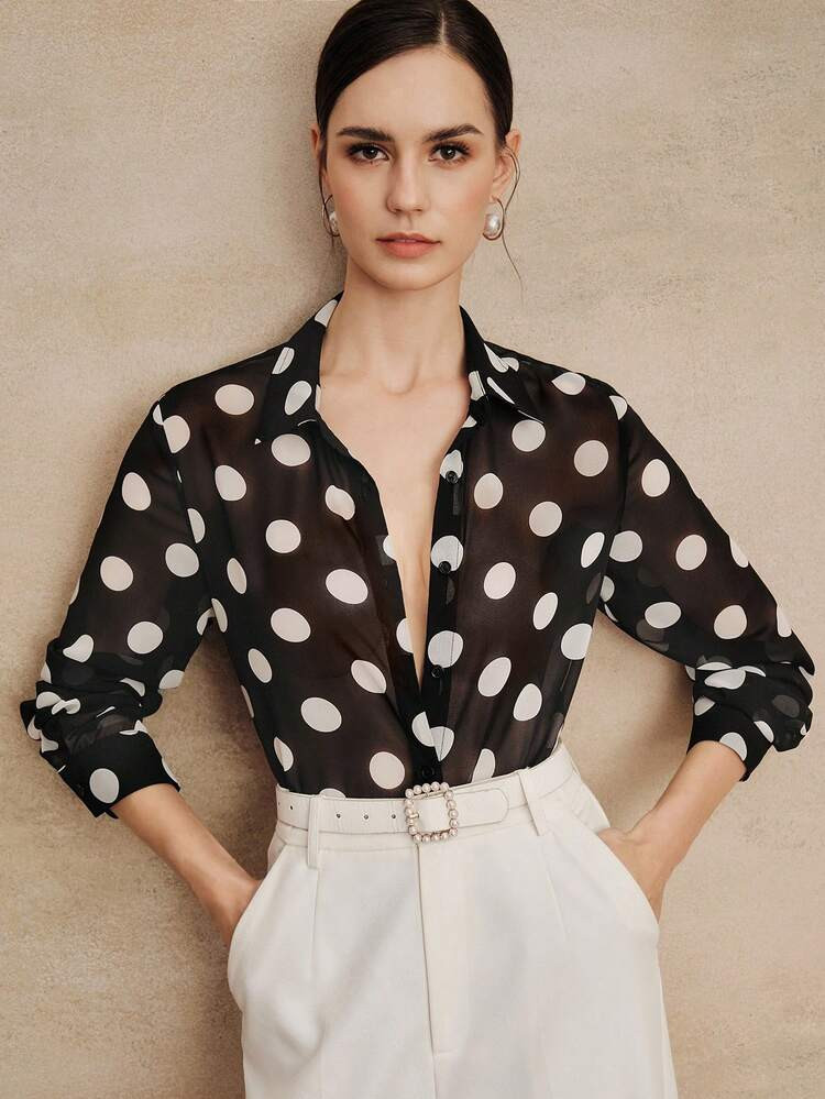 Anewsta High Quality Fashionable French Retro Elegant Polka Dot Chiffon Long Sleeve Blouse, Versatile Shirt For Commuting, Vacation Outfits Women blouse | SHEIN USA | SHEIN
