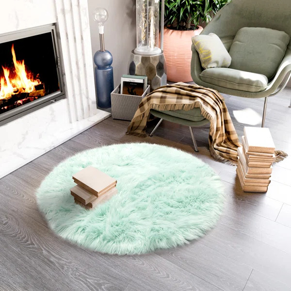 Dominick Mint Faux Fur Shag Fluffy Area Rug | Wayfair North America
