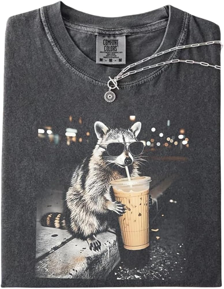 Raccoon Drinking Iced Coffee Shirt, Funny Animal Meme Tee, Coffee Lover Raccoon Shirt | Amazon (US)