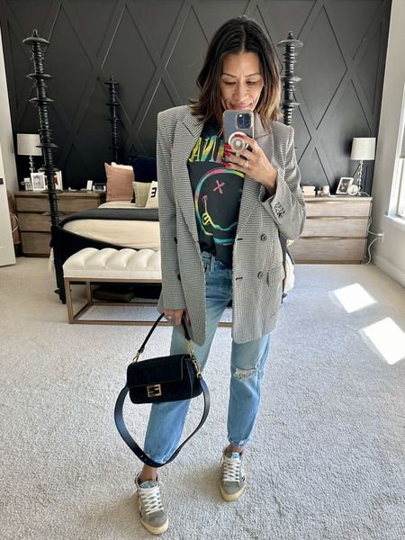 In my oversized blazer era. It’s on sale but only a few sizes left! I’m in XS.

These jeans are old and no longer available but check I’ll link my fave 90’s jeans.