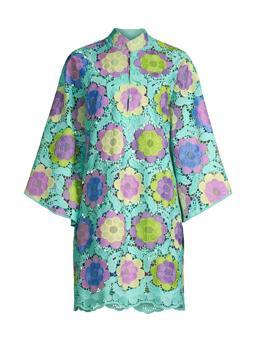 Women's Daisy Lace Mini Caftan - Turquoise Multi | Saks Fifth Avenue