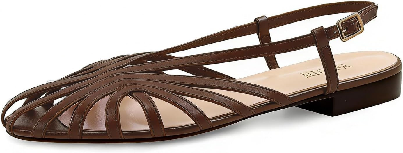 Slingback Flat Sandals for Women Square Toe Low heel Sandal Buckle Strap Slip on Flats Summer Dre... | Amazon (US)