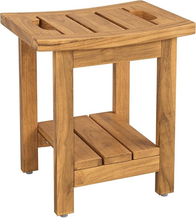 14" Teak Shower Bench, Waterproof Teak Shower Stool with Shelf & Handle for Bathroom, 300 Lbs Cap... | Amazon (US)
