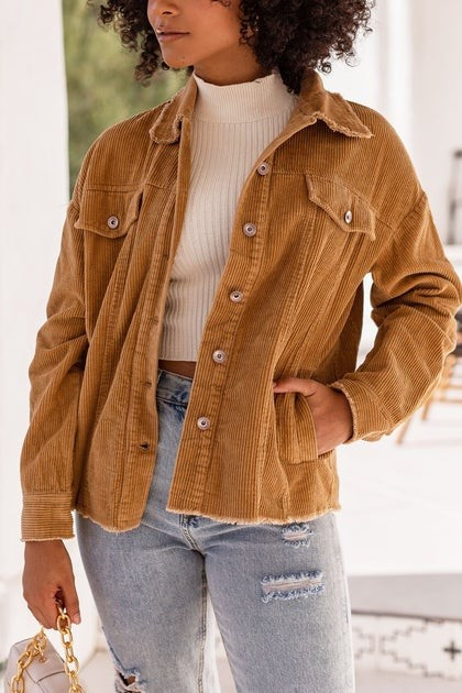 Fern Camel Distressed Corduroy Jacket | Shop Priceless