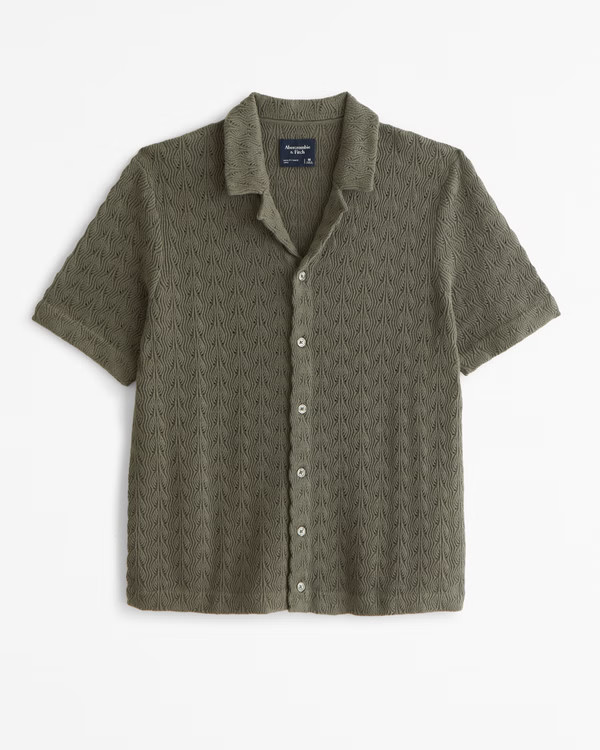 Textured Knit Button-Through Sweater Polo | Abercrombie & Fitch (US)