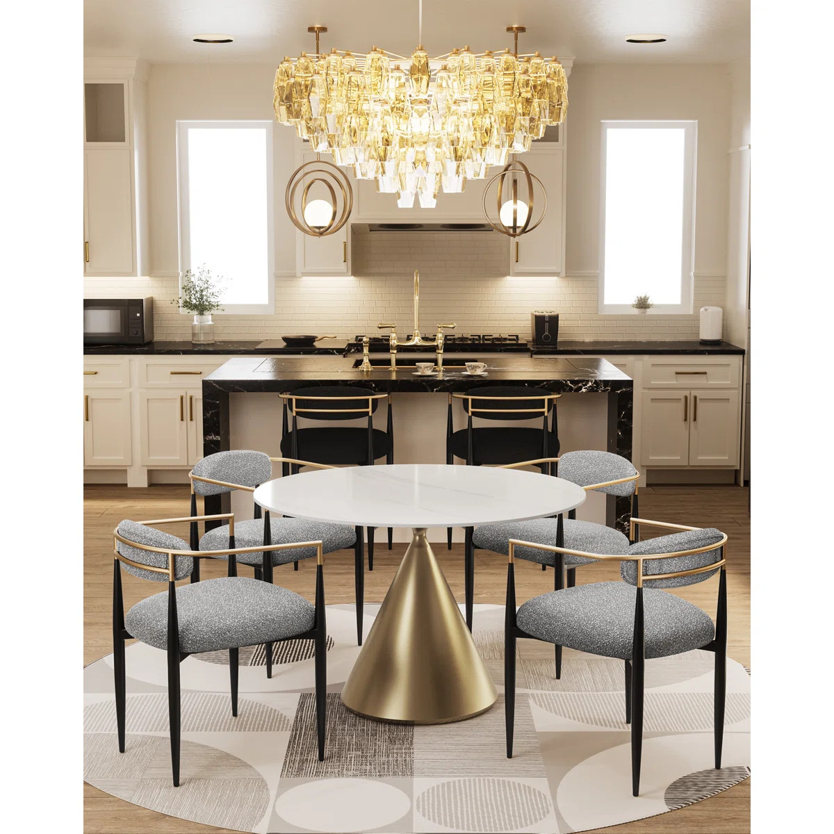 Ackley 47" Round Faux Marble Dining Set with 4 Dining Arm Chairs for Kitchen, Dining Room | Wayfair North America