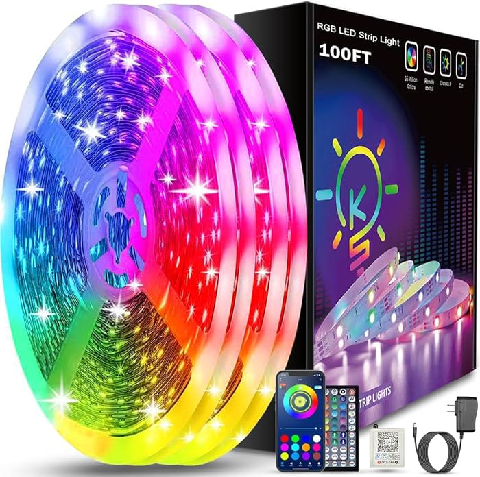 Keepsmile 100ft Led Strip Lights (2 Rolls of 50ft) Bluetooth Smart App Control Music Sync Color C... | Amazon (US)