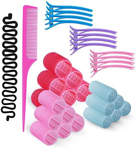 Rollicky Velcro Hair Rollers Set 32Pcs, 18 Velcro Rollers, 12 Duckbill Hair Clips, Hair Braider, ... | Amazon (US)