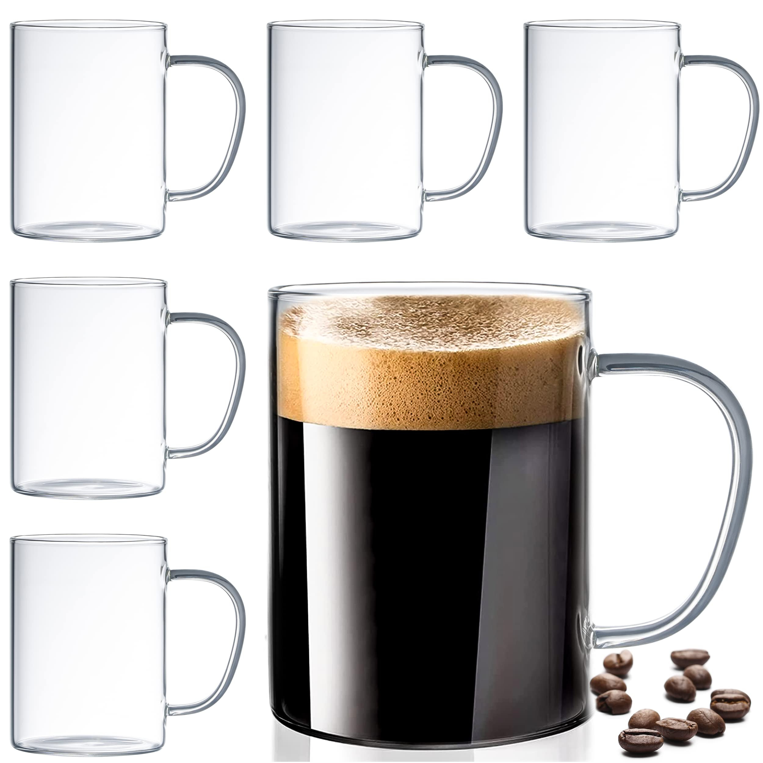 Le'raze Set of 6 Ultra Durable Sleek Glass Irish Coffee Mugs with Handle, Clear Borosilicate Glas... | Amazon (US)
