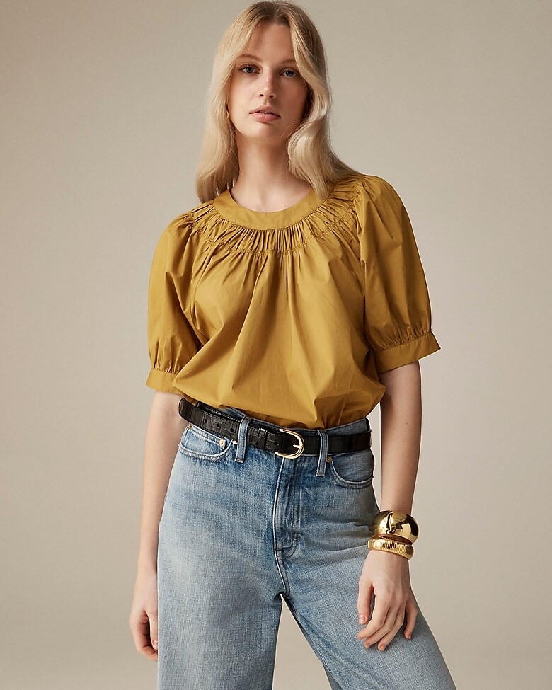 High-neck puff-sleeve top in cotton poplin | J. Crew US