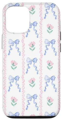 iPhone 12/12 Pro Aesthetic Preppy Vintage Blue Ribbon and Bow Flower Case | Amazon (US)