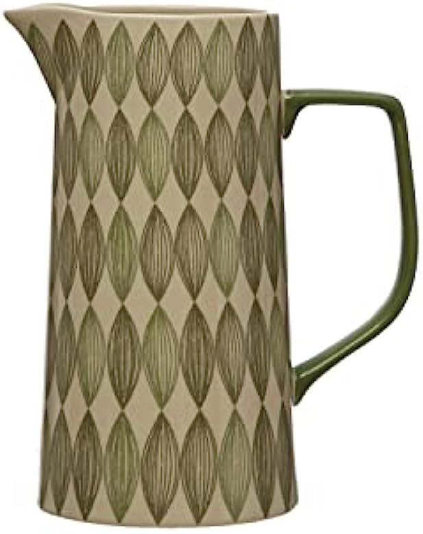 Creative Co-Op Stoneware Pitcher with Pattern, Green | Amazon (US)
