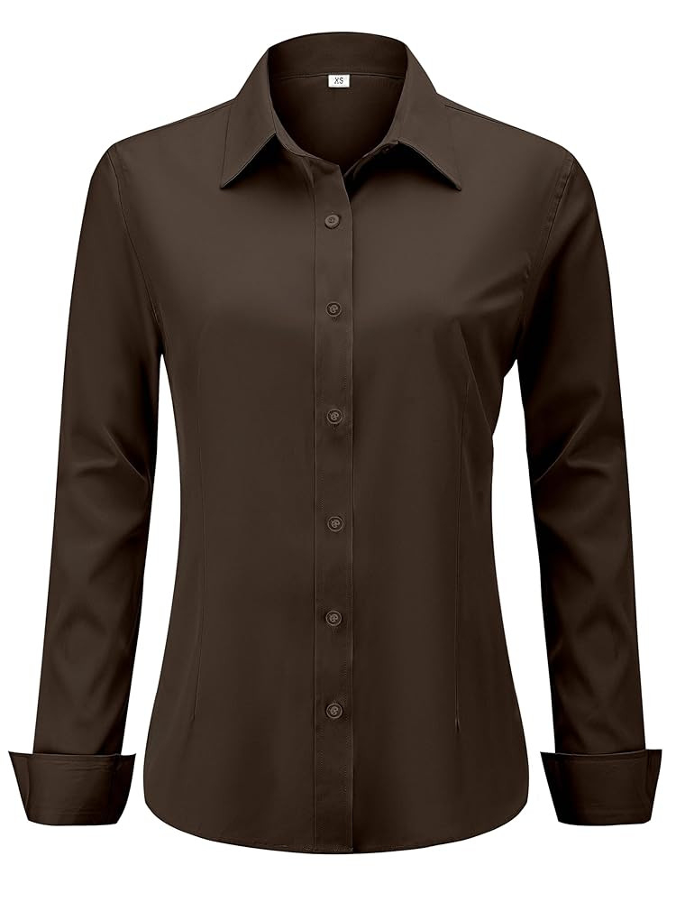 Soft Wrinkle-Free Women's Button Down Dress Shirts Solid Long Sleeve Work Blouses Fit Stretch Cas... | Amazon (US)