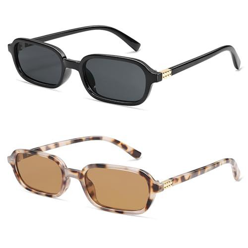 Appassal Retro Rectangular Sunglasses for Women Vintage Fashion Trendy Funny Small 90s Square Sunnies 2025 AP3698 Black/Grey+Pink Tortoise/Brown | Amazon (US)