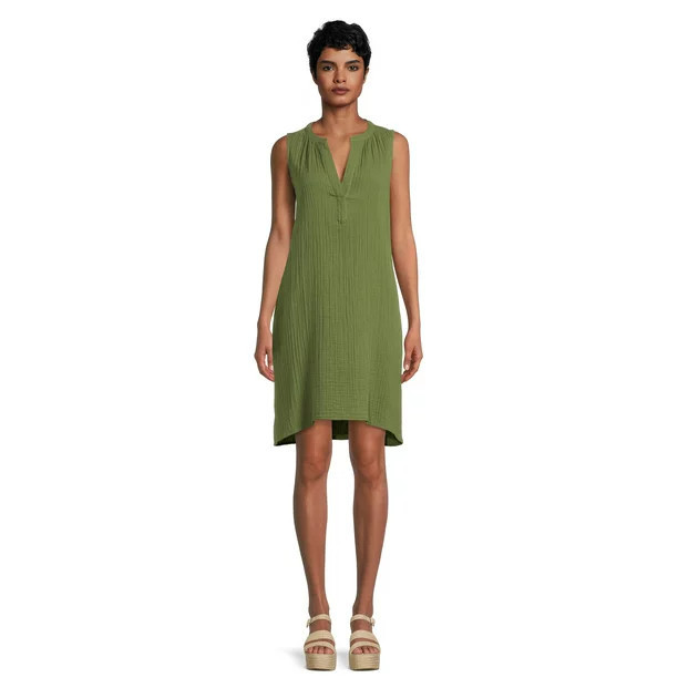 Time and Tru Women's Sleeveless Double Cloth Dress | Walmart (US)