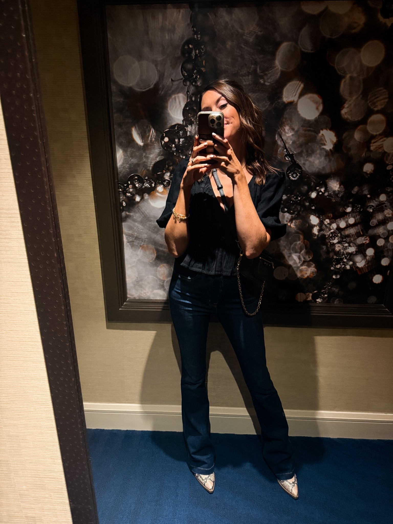 Casual Vegas night out look. Spanx flares Abercrombie blouse Louis Vuitton bum bag and Vince Camuto ankle booties 

#LTKTall #LTKSaleAlert #LTKootd