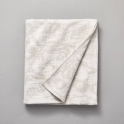 Floral Gauze Jacquard Bed Throw Tonal Cream - Hearth & Hand™ with Magnolia | Target