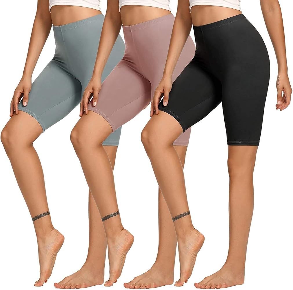 TNNZEET 3 Pack Biker Shorts for Women - 8" High Wasited Buttery Soft Workout Yoga Athletic Shorts | Amazon (US)