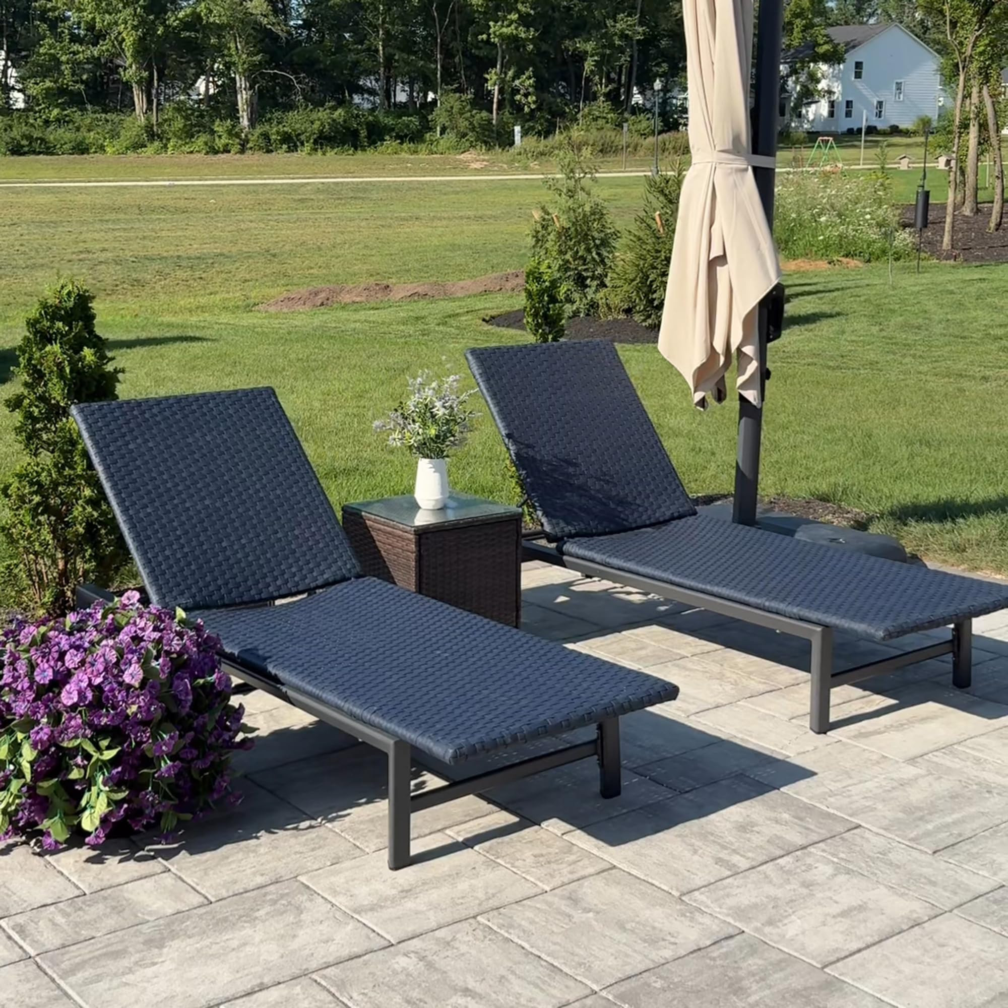 PURPLE LEAF Patio Chaise Lounge Chairs Outdoor Set of 2, Wicker Pool Lounge Chairs for Outside wi... | Amazon (US)