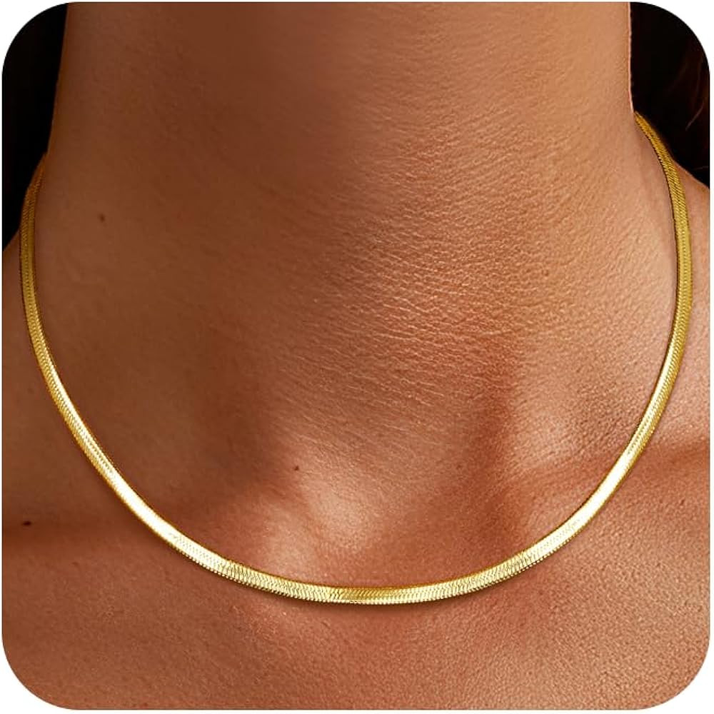 Jewlpire Silver/Gold Plated Herringbone Necklace for Women, 3mm 4mm 5mm Necklace for Women, Non-F... | Amazon (US)