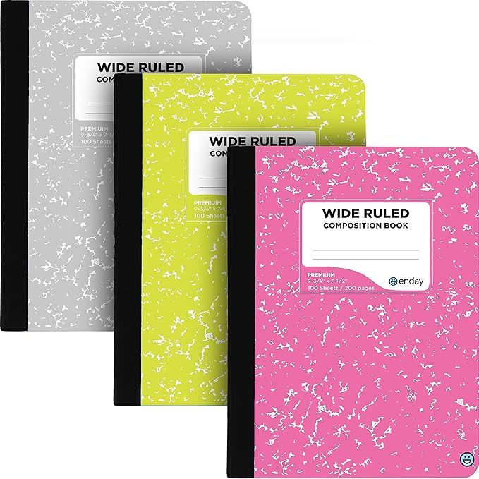 Composition Notebooks Wide Ruled Paper, Colored Marble Composition Notebook Covers, 100 Sheets (2... | Amazon (US)
