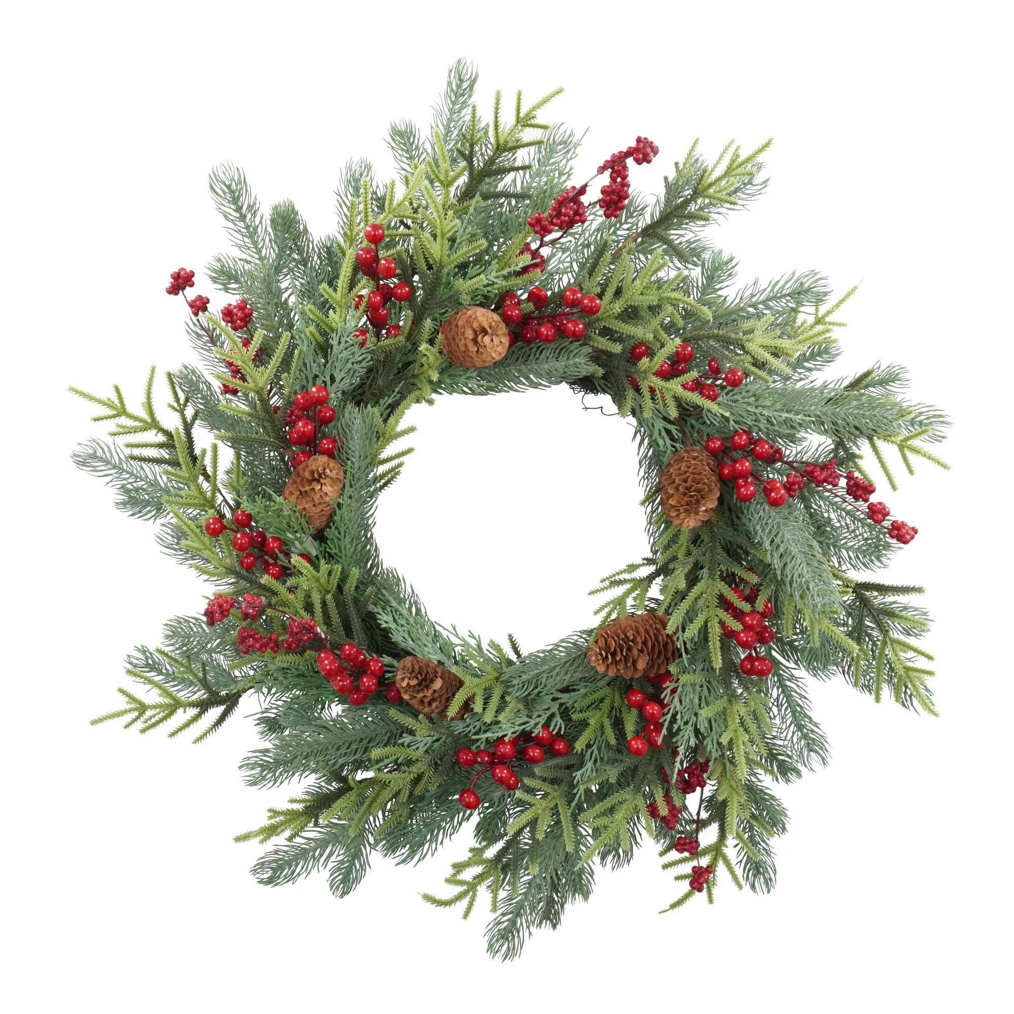 Univic Floral Artificial Pine Wreath With Red Berries & Pinecones | Wayfair | Wayfair North America