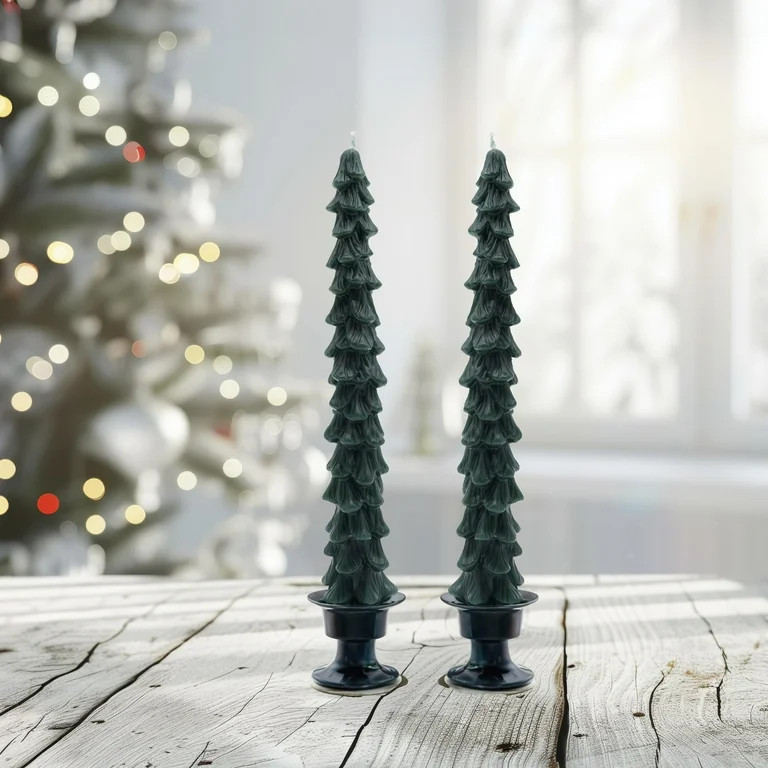My Texas House Christmas Tree Shape 11" Taper Candles, Unscented, Green, 2 Count | Walmart (US)