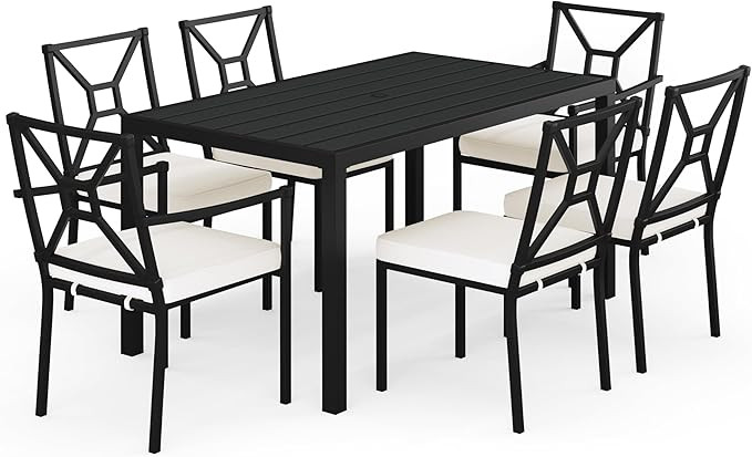 Martha Stewart Lily Pond 7-Piece All-Weather Dining Set with 6 Stackable Patio Dining Chairs and ... | Amazon (US)