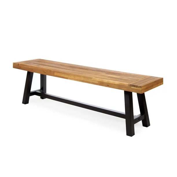 Carly Outdoor Acacia Wood and Rustic Metal Bench, Sandblast Finish | Walmart (US)