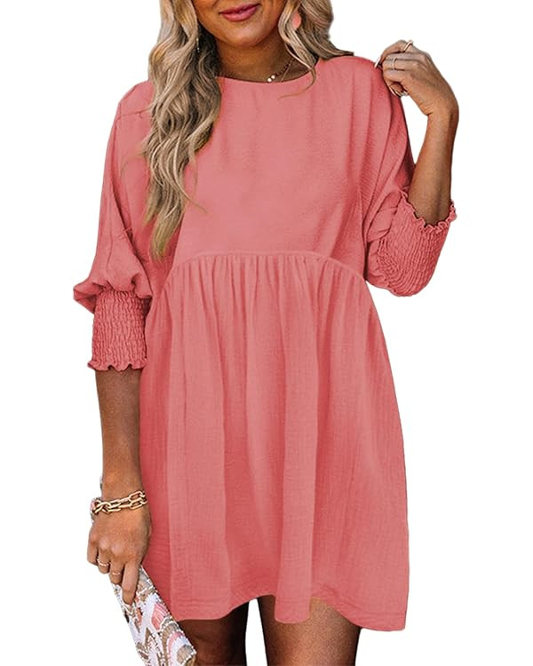 Dokotoo Womens Summer Tunic Dress Casual Loose Short Sleeve Crew Neck Flowy Swing Mini Shift Dres... | Amazon (US)